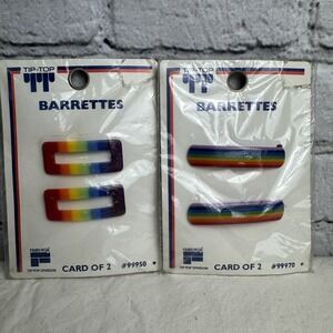 VTG Tip-Top Barrettes (4) Piece Self Clasp Metal‎ and Ball Clasp Rainbow CUTE